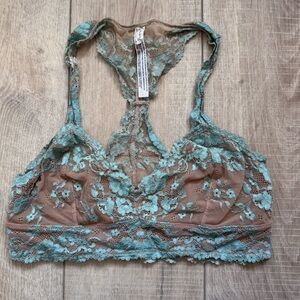 Free People Intimately Lace Bralette Size Medium Aqua Tan Sexy Racerback